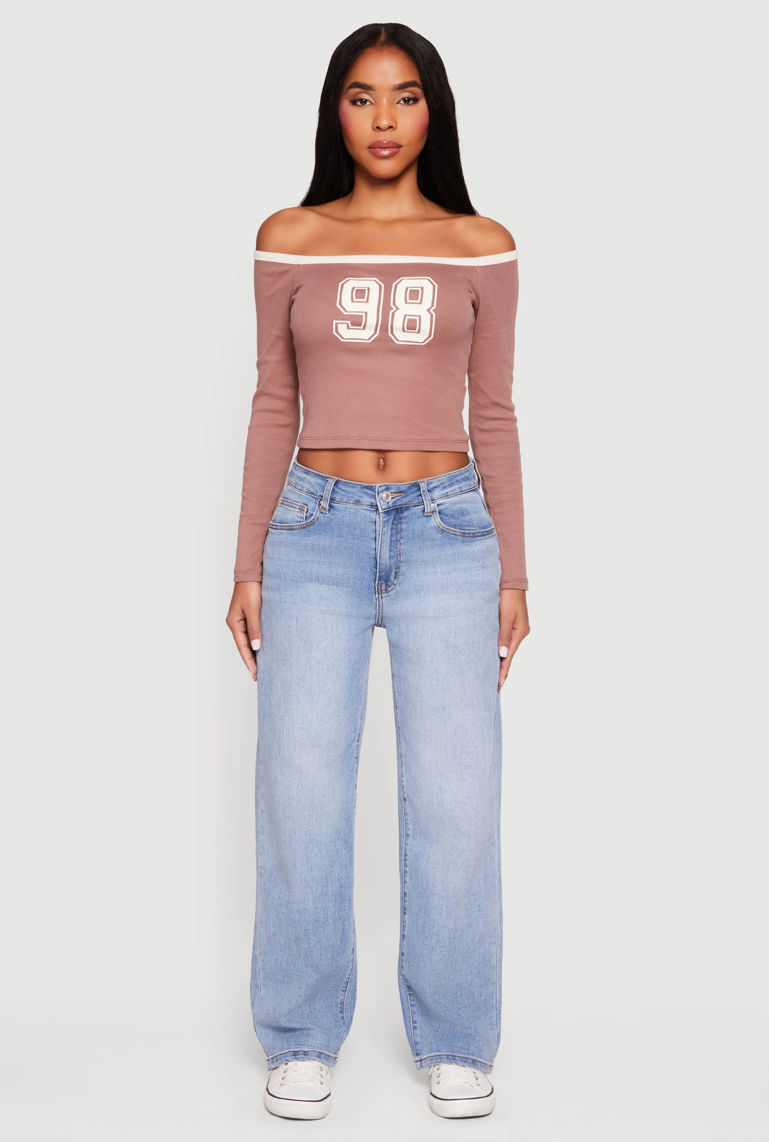 98 Graphic Off the Shoulder Crop Top sold by Rainbow product image thumbnail 5