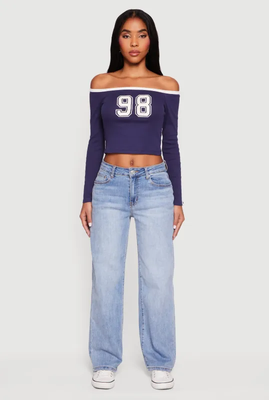 98 Graphic Off the Shoulder Crop Top sold by Rainbow