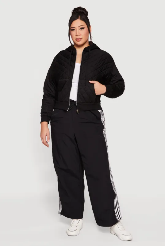 Plus Size Quilted Long Sleeve Hooded Sweatshirt sold by Rainbow