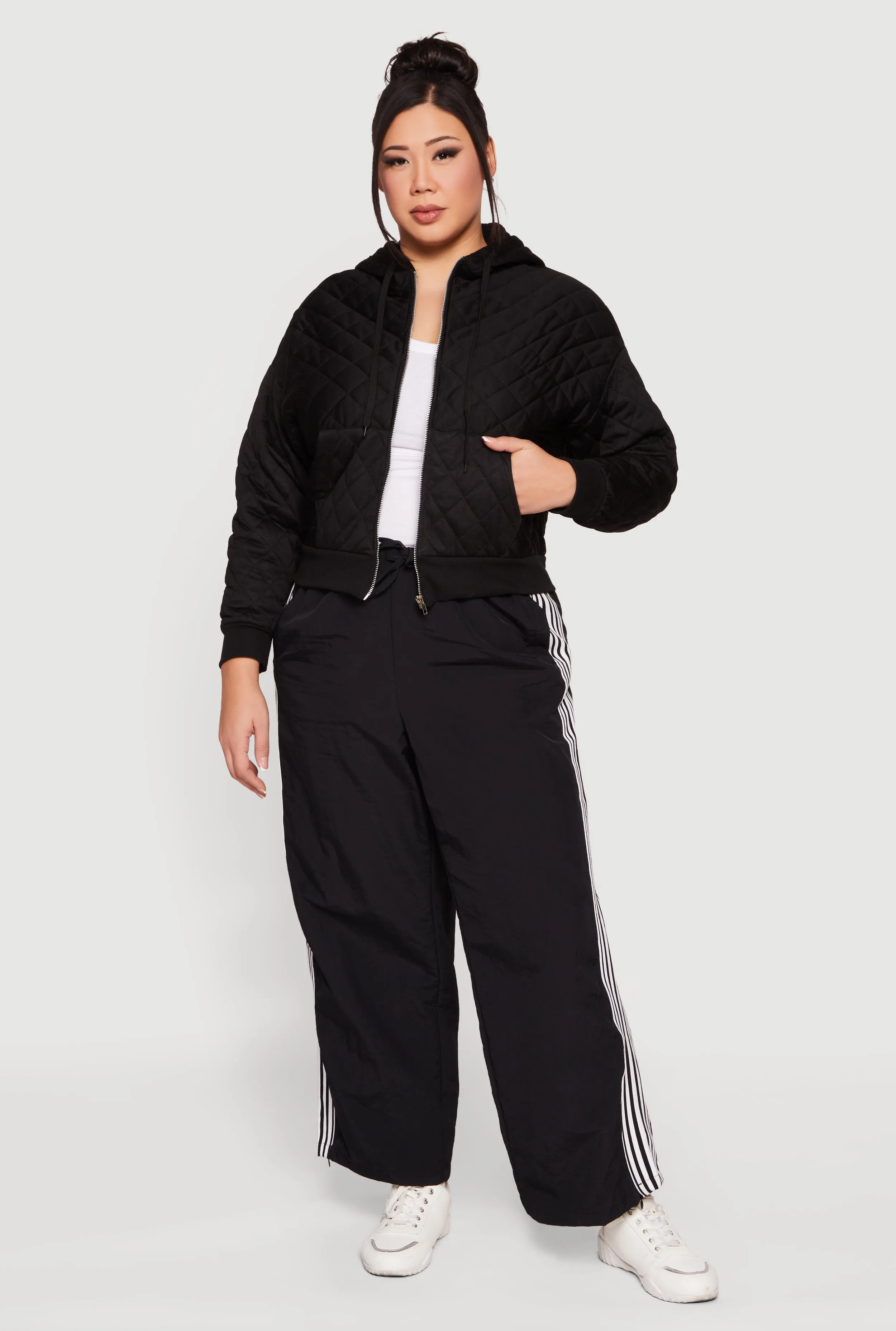 Plus Size Quilted Long Sleeve Hooded Sweatshirt sold by Rainbow