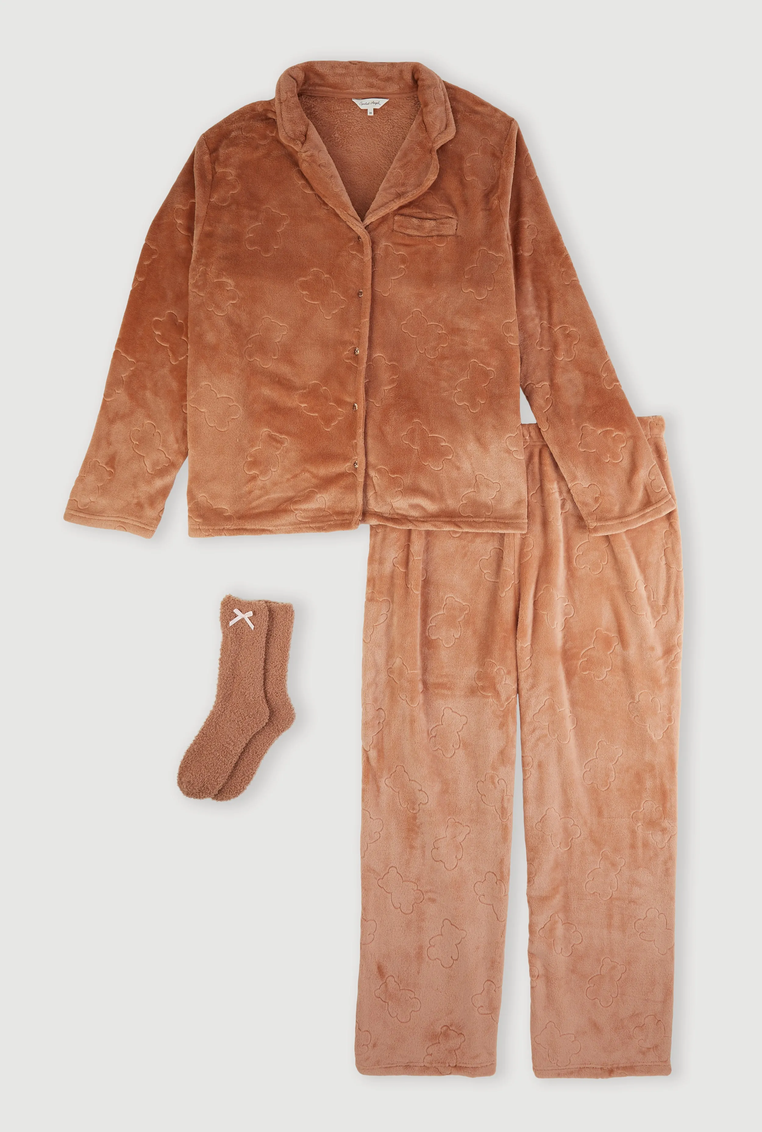 Plus Size Plush Notch Collar Pajama Top and Pants Gift Set sold by Rainbow