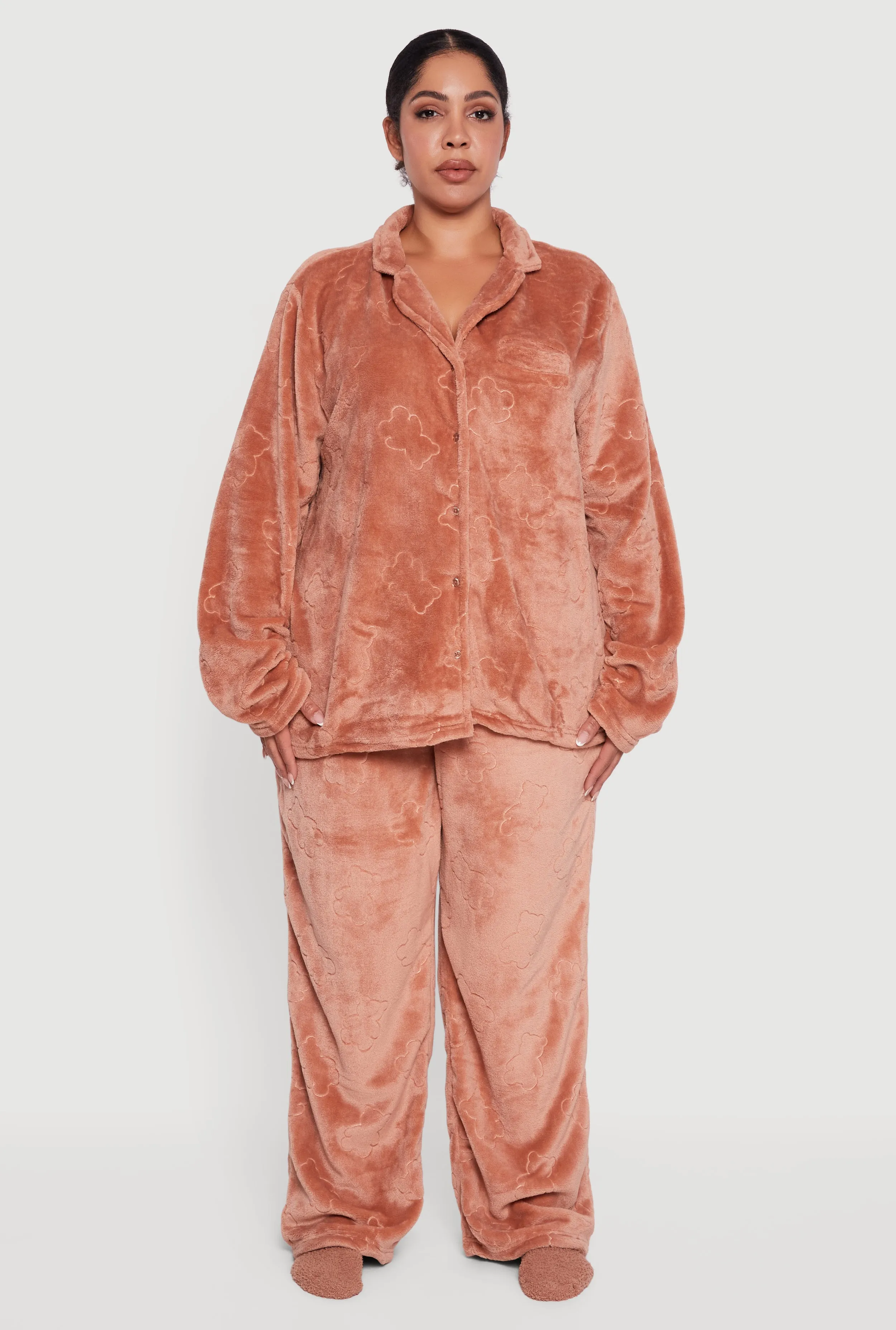 Plus Size Plush Notch Collar Pajama Top and Pants Gift Set sold by Rainbow product image thumbnail 3