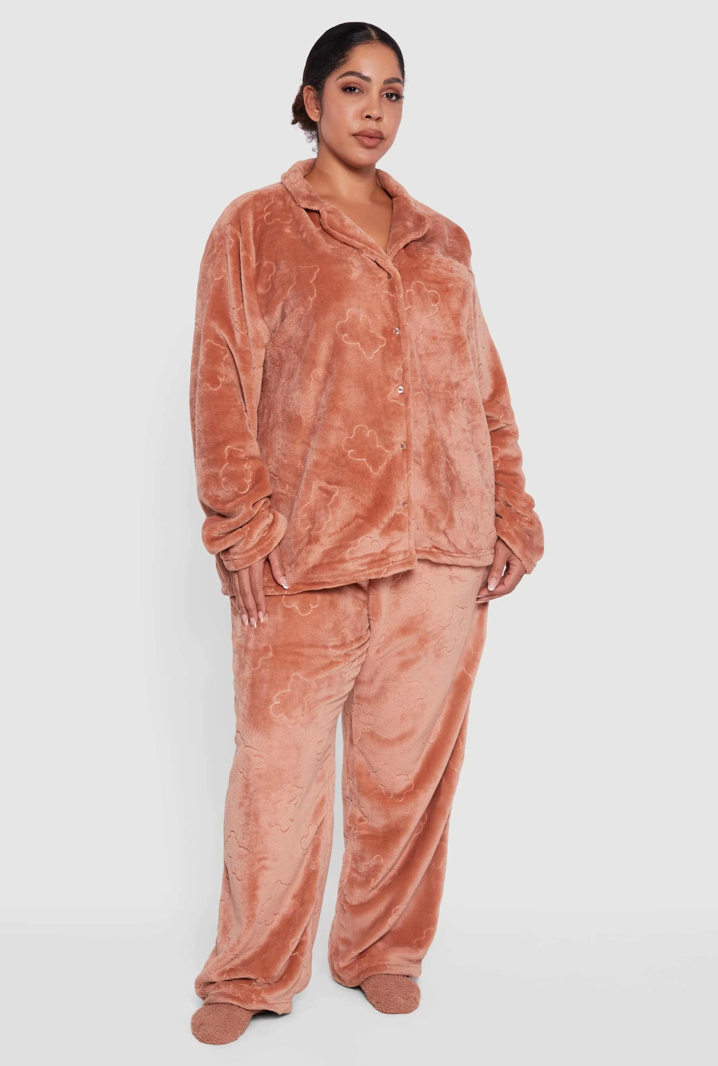 Plus Size Plush Notch Collar Pajama Top and Pants Gift Set sold by Rainbow product image thumbnail 2