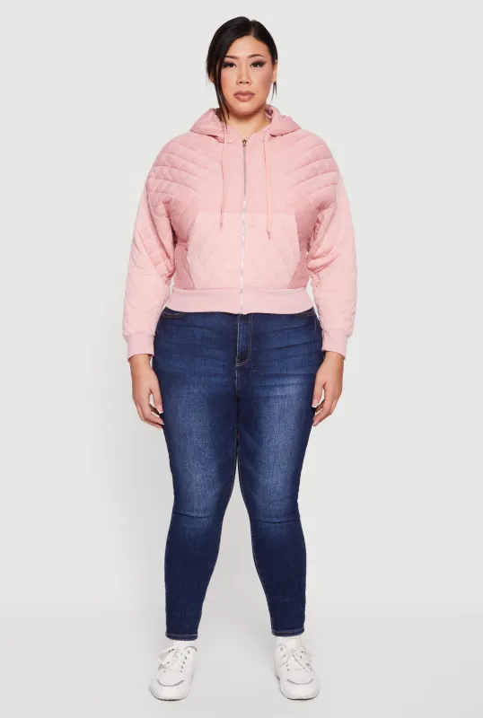 Plus Size Quilted Long Sleeve Hooded Sweatshirt sold by Rainbow