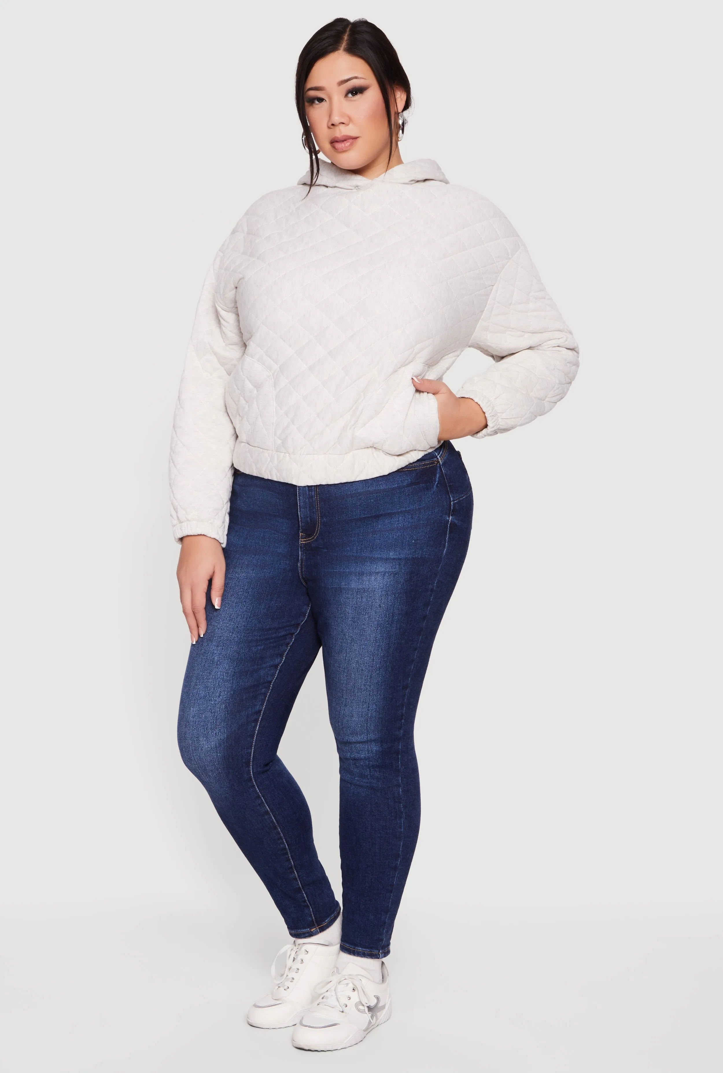 Plus Size Hooded Quilted Sweatshirt sold by Rainbow