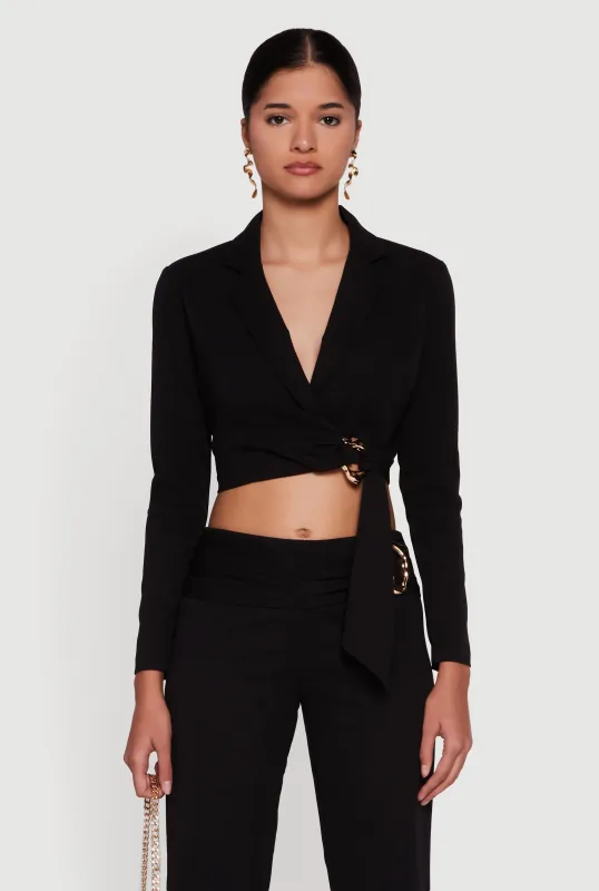 Metallic Knot Front Detail Cropped Blazer sold by Rainbow