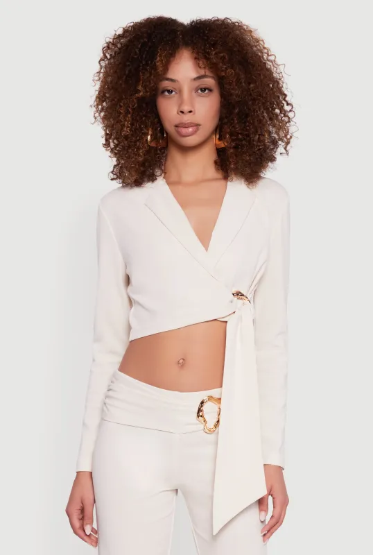 Metallic Knot Front Detail Cropped Blazer sold by Rainbow