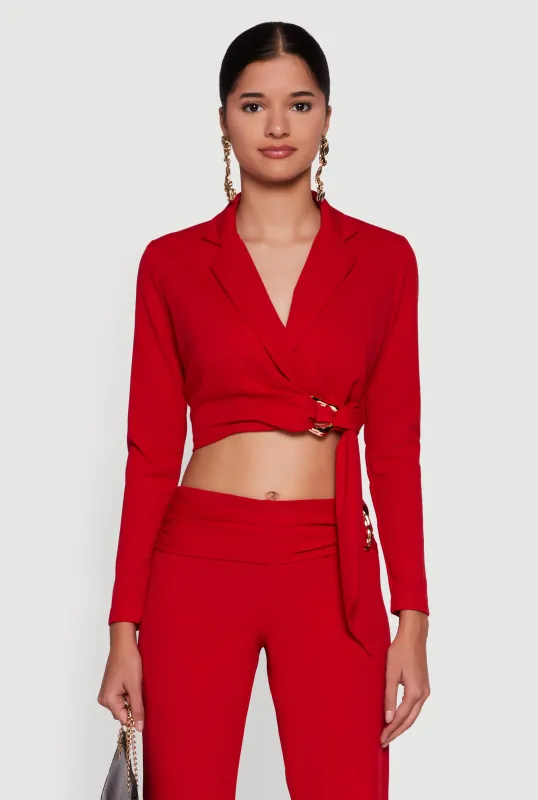 Metallic Knot Front Detail Cropped Blazer sold by Rainbow