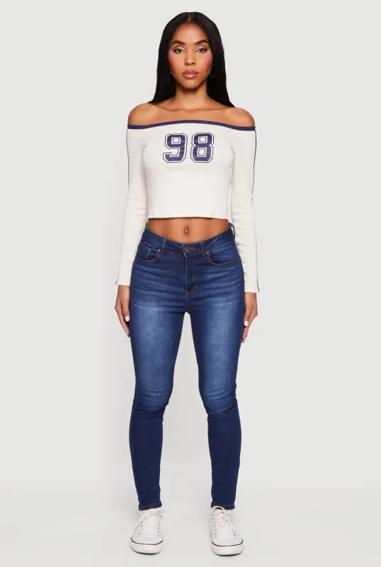 98 Graphic Off the Shoulder Crop Top sold by Rainbow