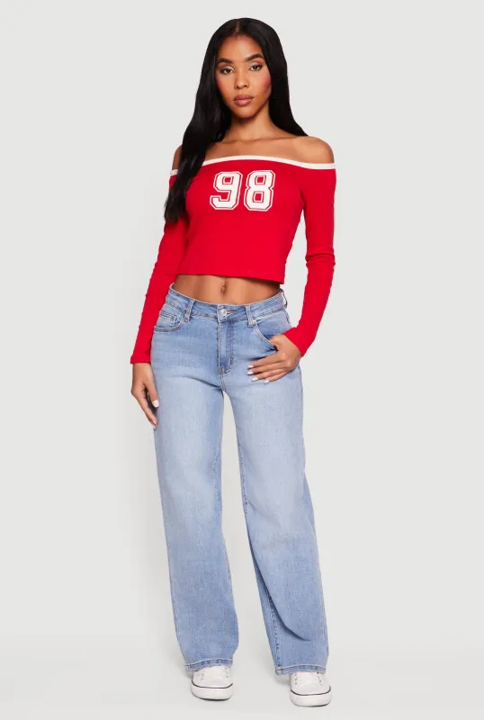 98 Graphic Off the Shoulder Crop Top sold by Rainbow