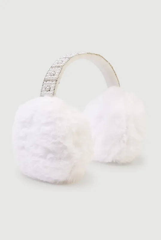 Faux Pearl Rhinestone Earmuffs sold by Rainbow