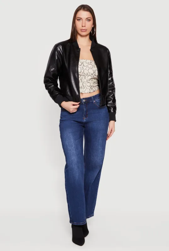 Solid Faux Leather Bomber Jacket sold by Rainbow