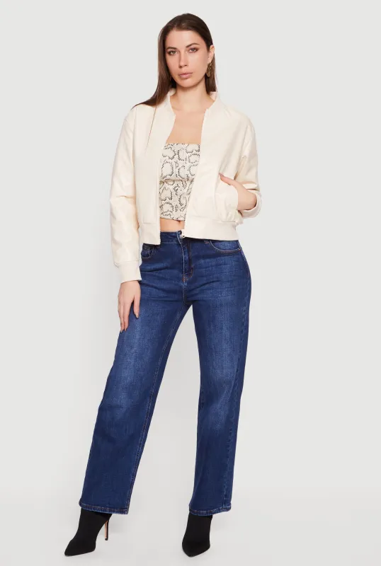 Solid Faux Leather Bomber Jacket sold by Rainbow