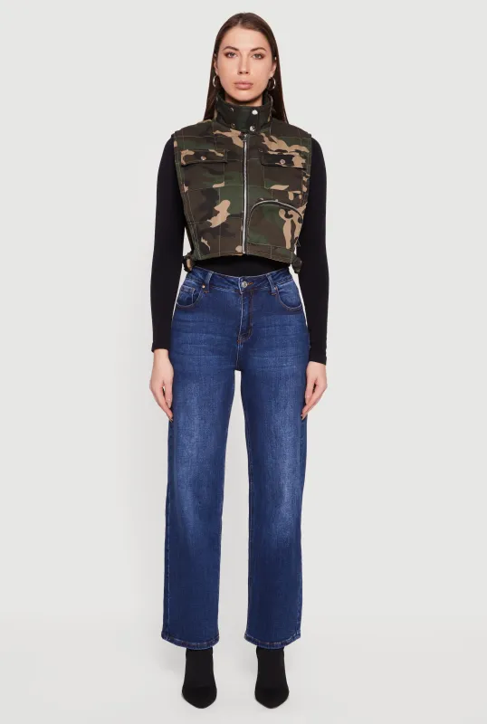 Zip Front Mock Neck Cropped Camouflage Vest sold by Rainbow