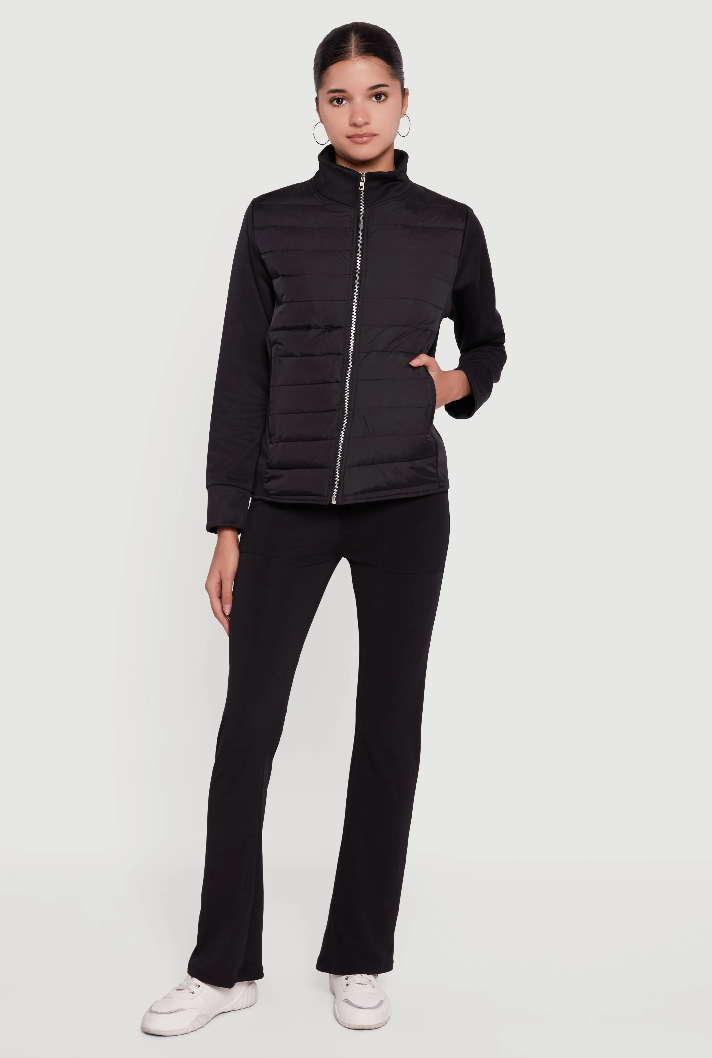 Fleece Lined Long Sleeve Hybrid Quilted Puffer Jacket sold by Rainbow