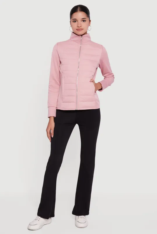 Fleece Lined Long Sleeve Hybrid Quilted Puffer Jacket sold by Rainbow