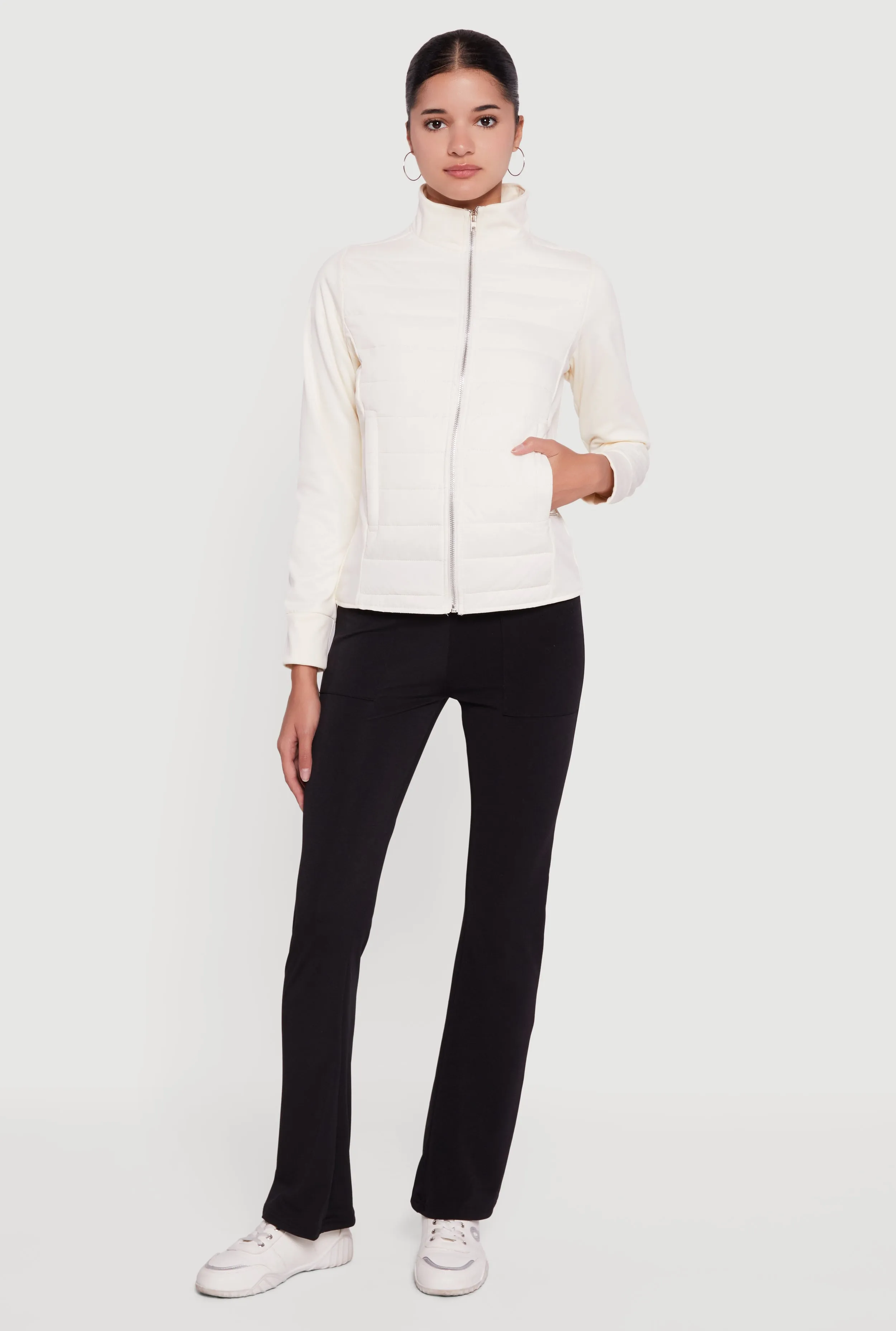 Fleece Lined Long Sleeve Hybrid Quilted Puffer Jacket sold by Rainbow