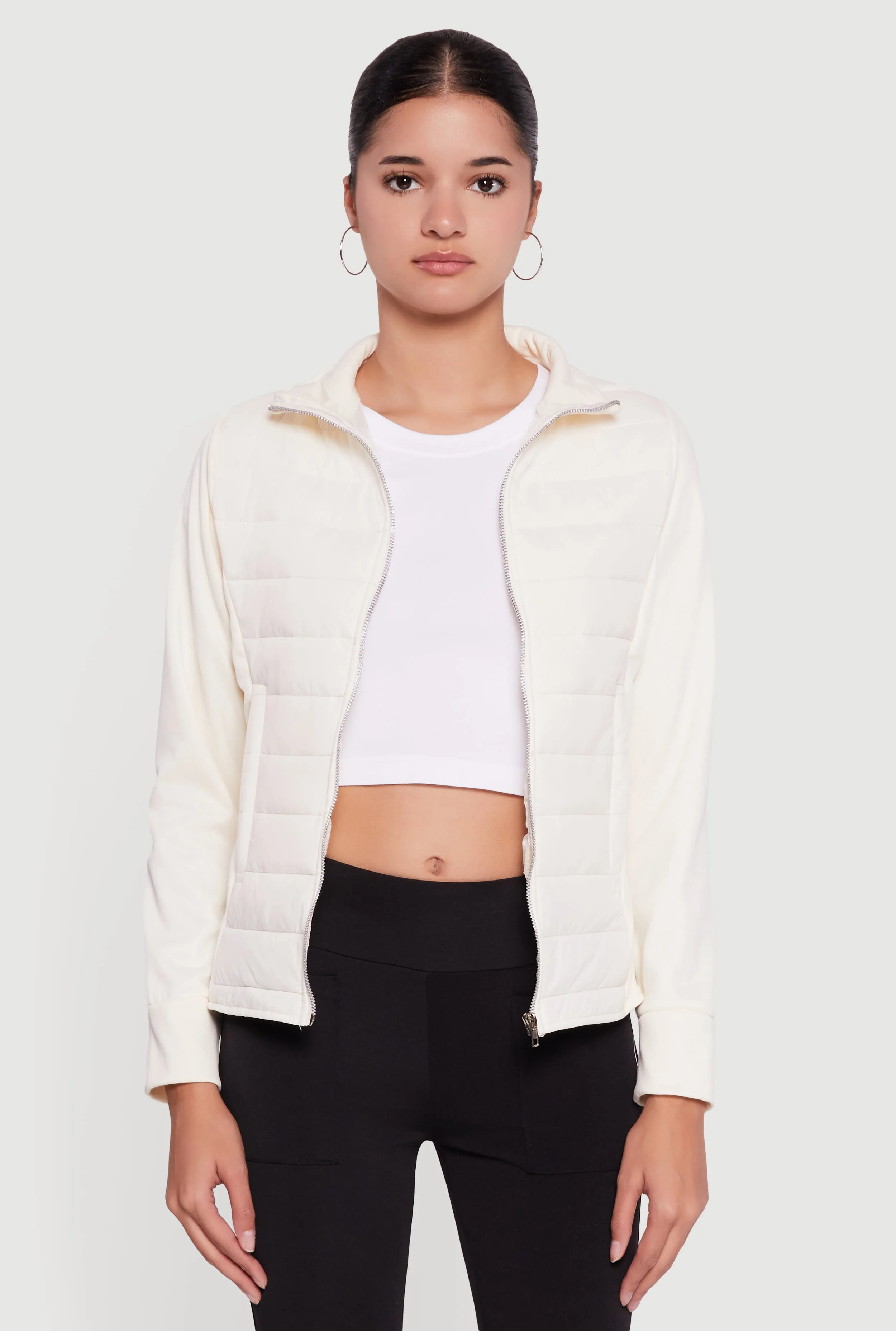 Fleece Lined Long Sleeve Hybrid Quilted Puffer Jacket sold by Rainbow product image thumbnail 2