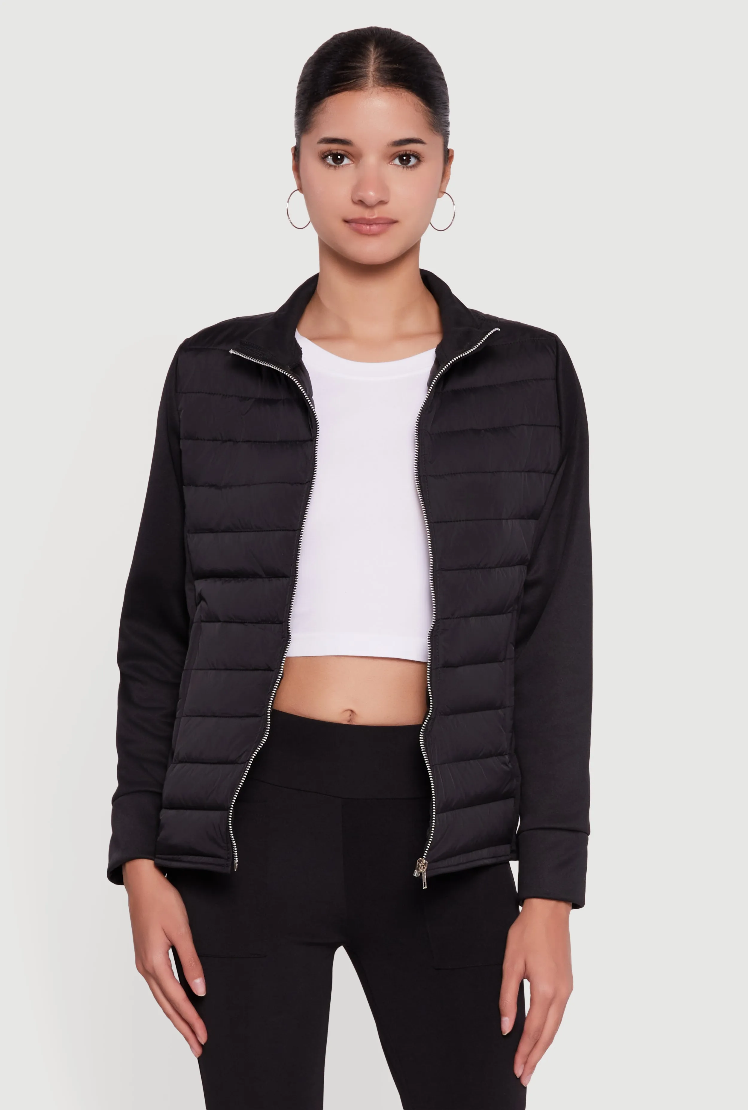 Fleece Lined Long Sleeve Hybrid Quilted Puffer Jacket sold by Rainbow product image thumbnail 2