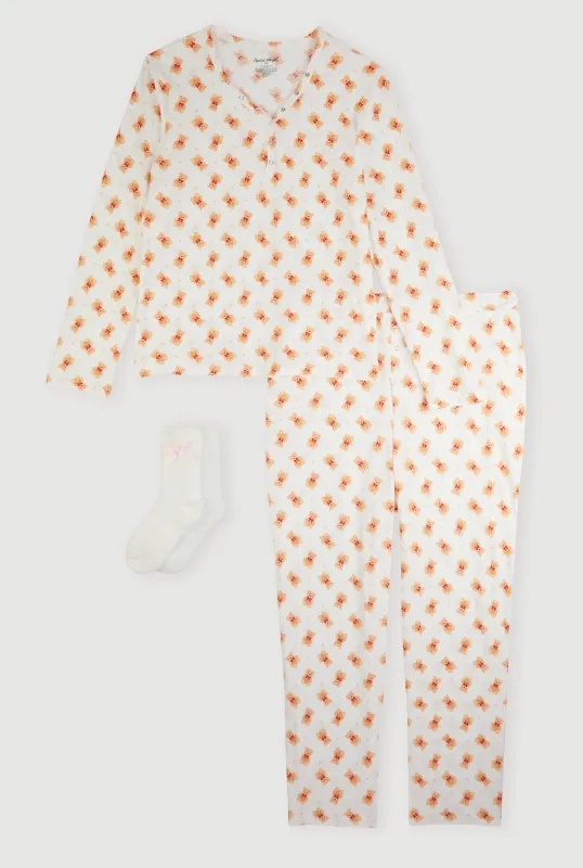 Plus Size Teddy Bear Waffle Knit Henley Pajama Gift Set sold by Rainbow