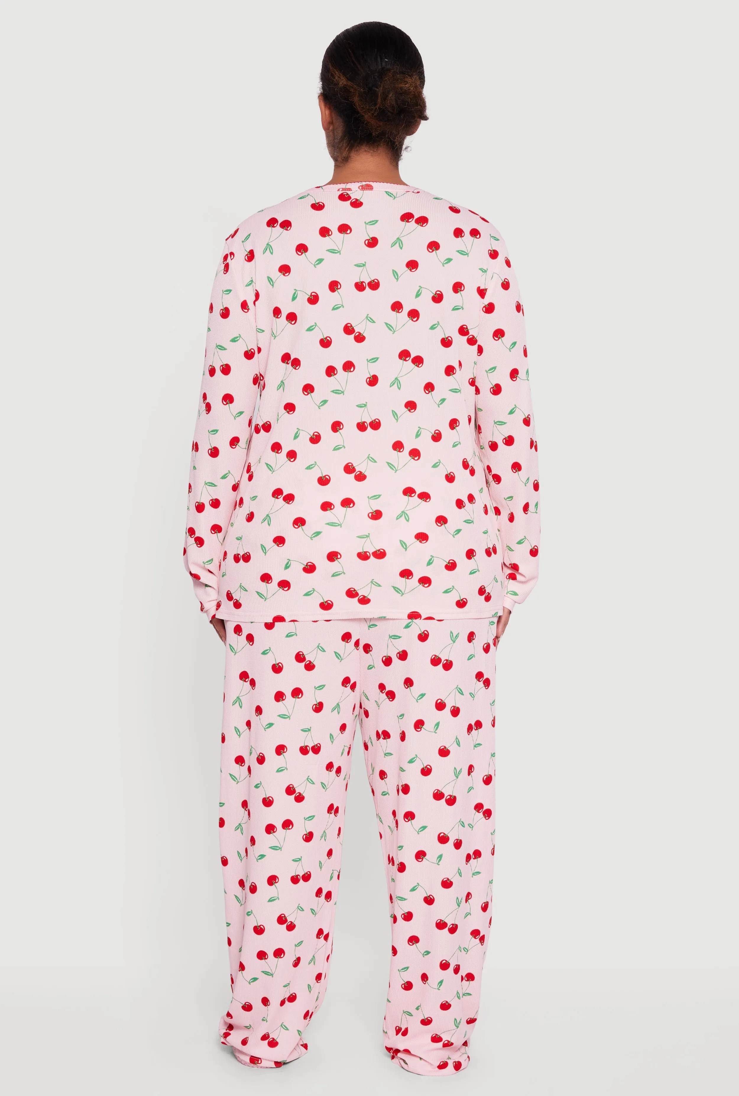 Plus Size Cherry Print Waffle Knit Henley Pajama Gift Set sold by Rainbow product image thumbnail 5