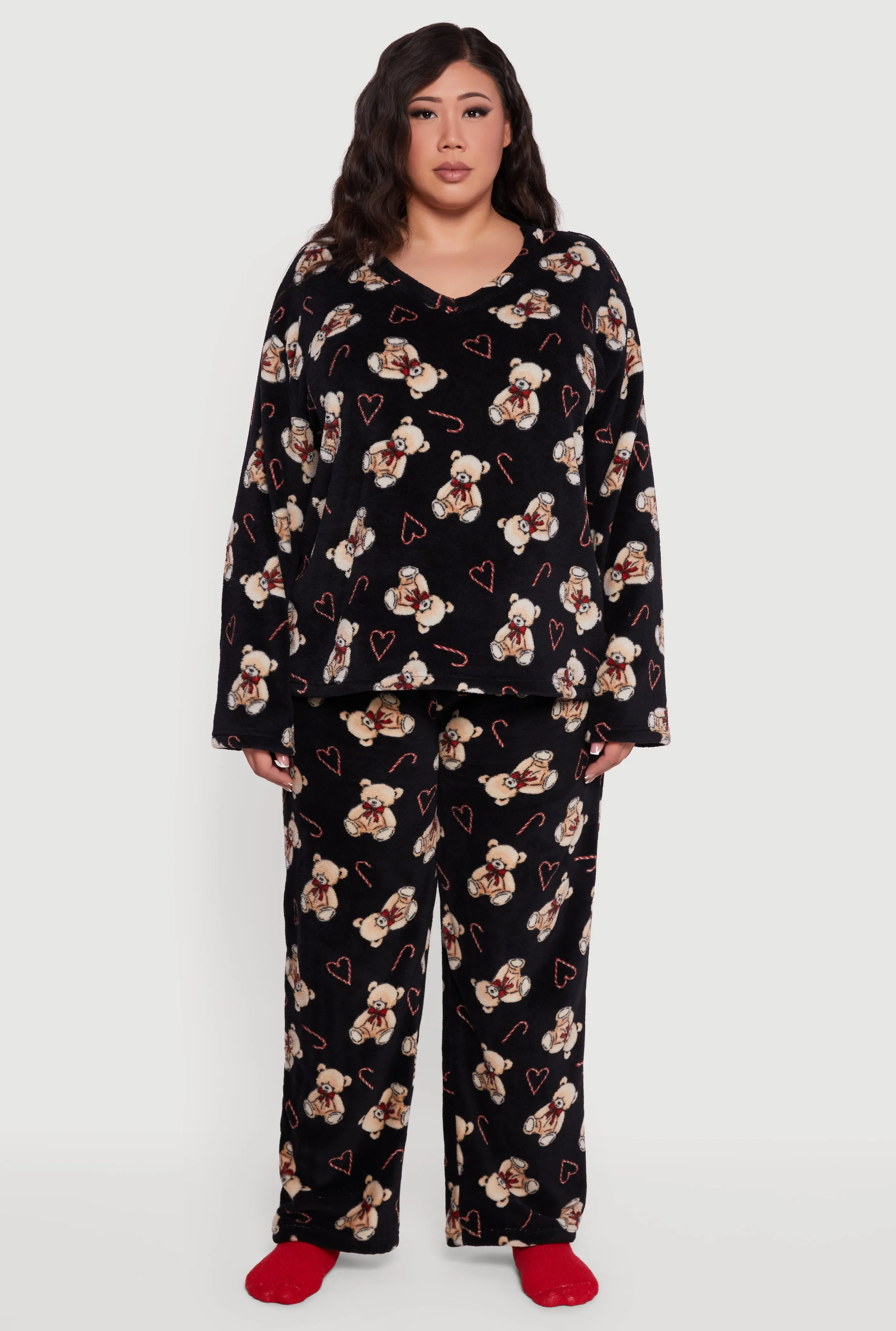 Plus Size Teddy Bear Holiday Print Plush Pajama Gift Set sold by Rainbow product image thumbnail 3