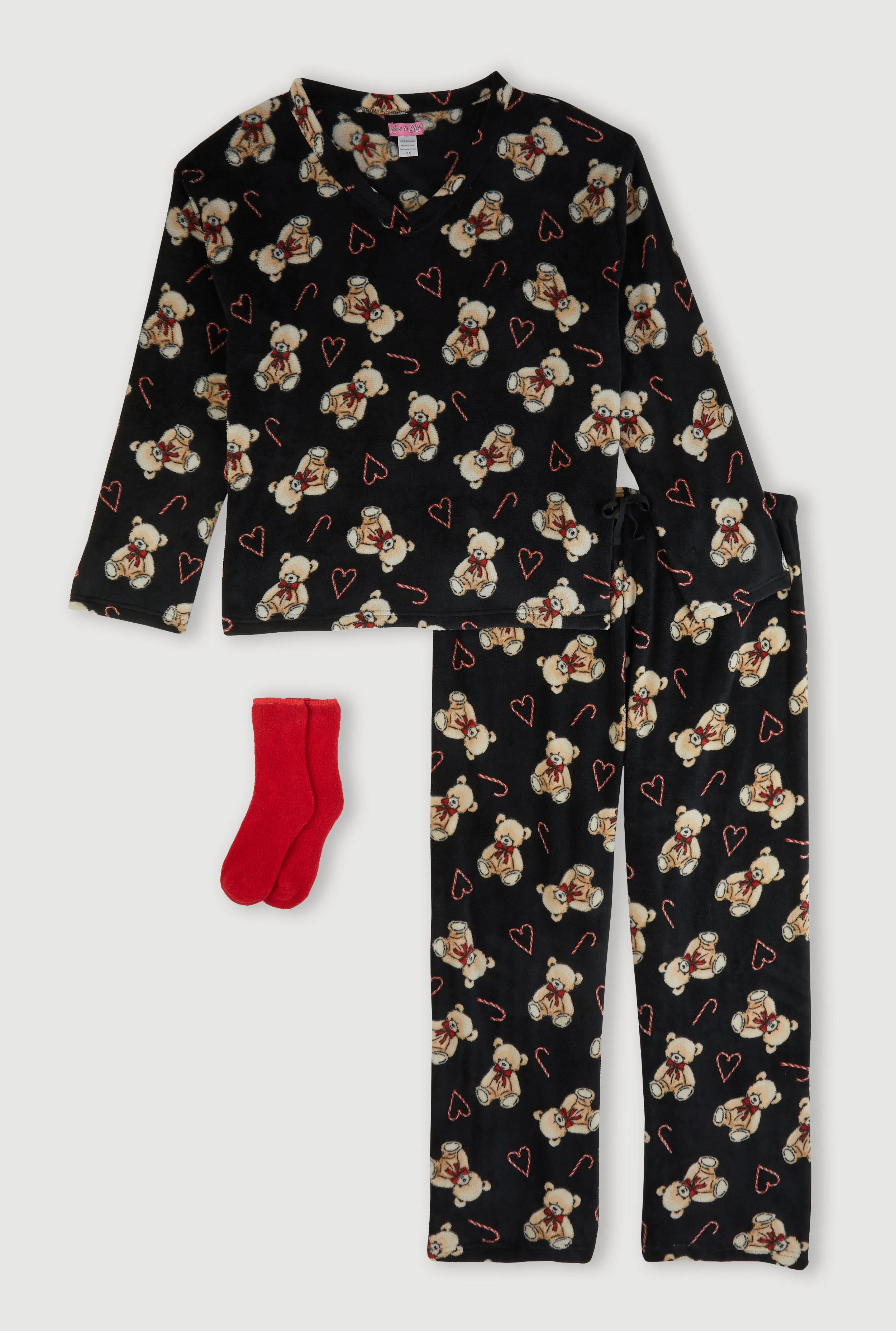 Plus Size Teddy Bear Holiday Print Plush Pajama Gift Set sold by Rainbow