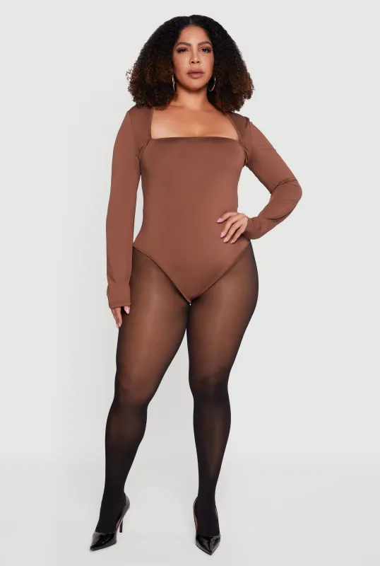 Plus Size Long Sleeve Square Neck Bodysuit sold by Rainbow