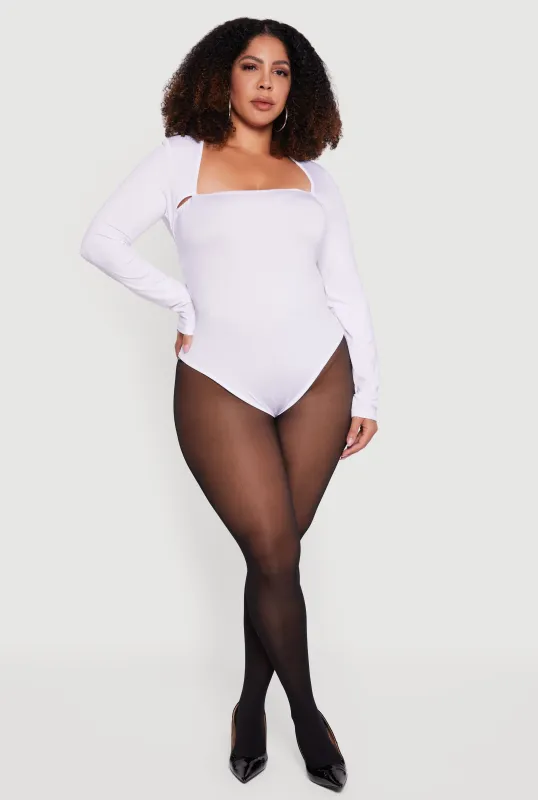 Plus Size Long Sleeve Square Neck Bodysuit sold by Rainbow