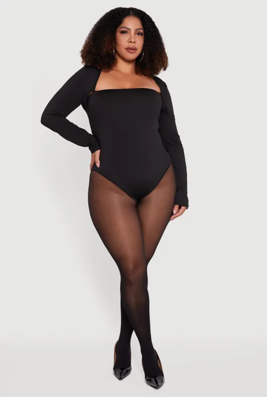 Plus Size Long Sleeve Square Neck Bodysuit sold by Rainbow