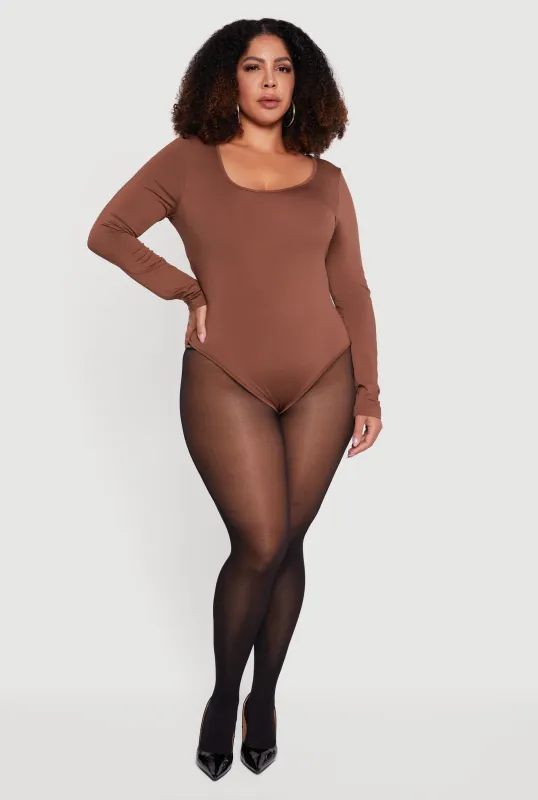Plus Size Solid Scoop Neck Bodysuit sold by Rainbow