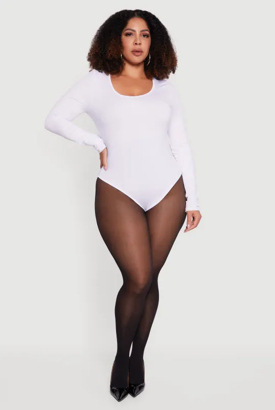 Plus Size Solid Scoop Neck Bodysuit sold by Rainbow