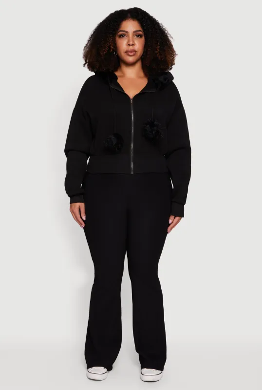 Plus Size Pom Pom Drawstring Zip Front Hoodie sold by Rainbow