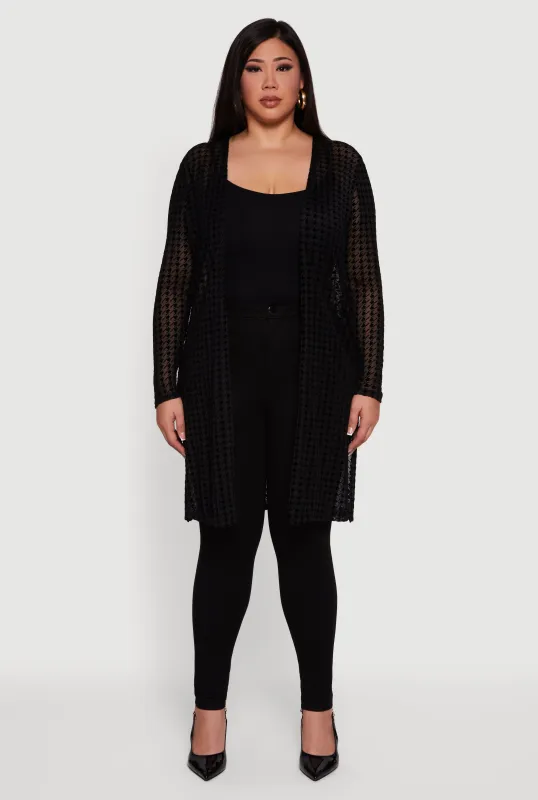 Plus Size Houndstooth Velvet Burnout Mesh Duster sold by Rainbow