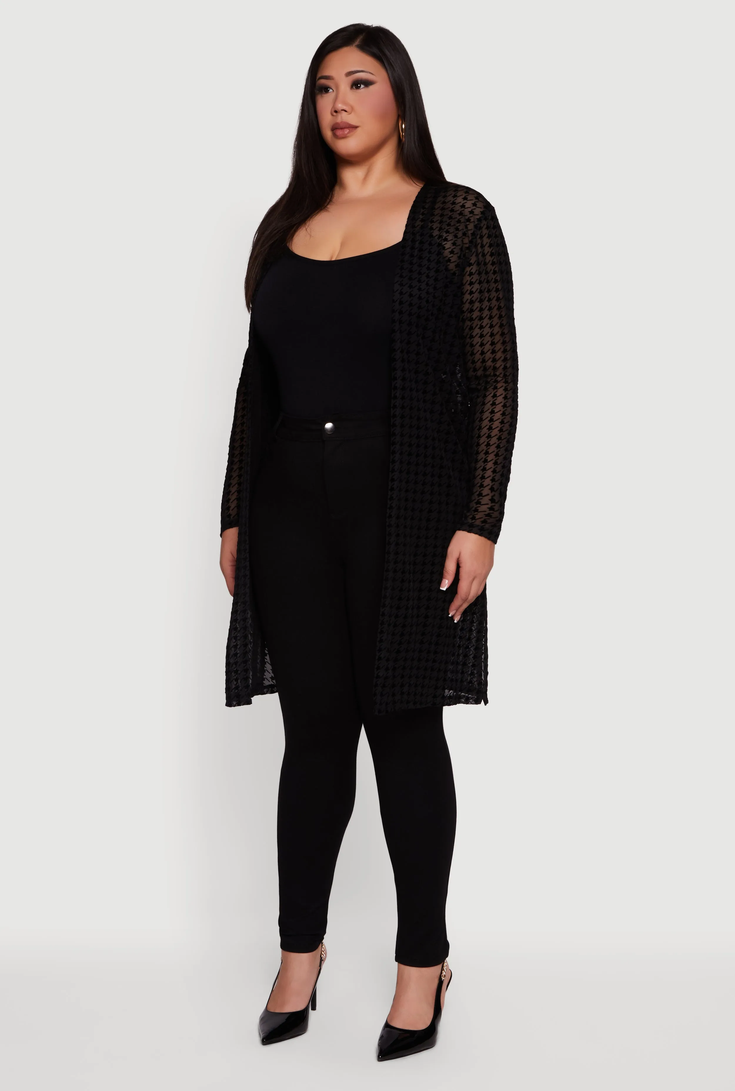 Plus Size Houndstooth Velvet Burnout Mesh Duster sold by Rainbow product image thumbnail 5