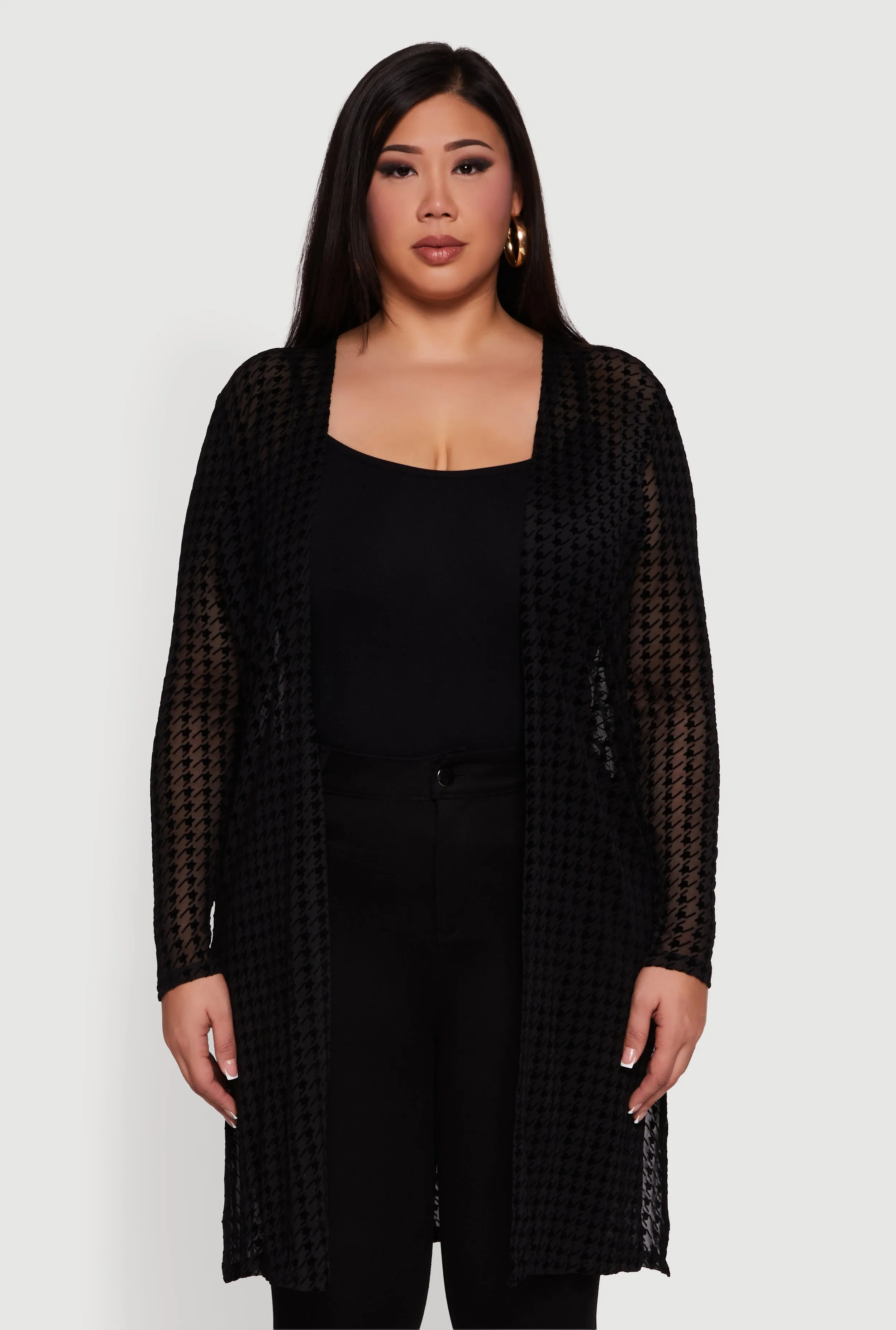 Plus Size Houndstooth Velvet Burnout Mesh Duster sold by Rainbow product image thumbnail 2