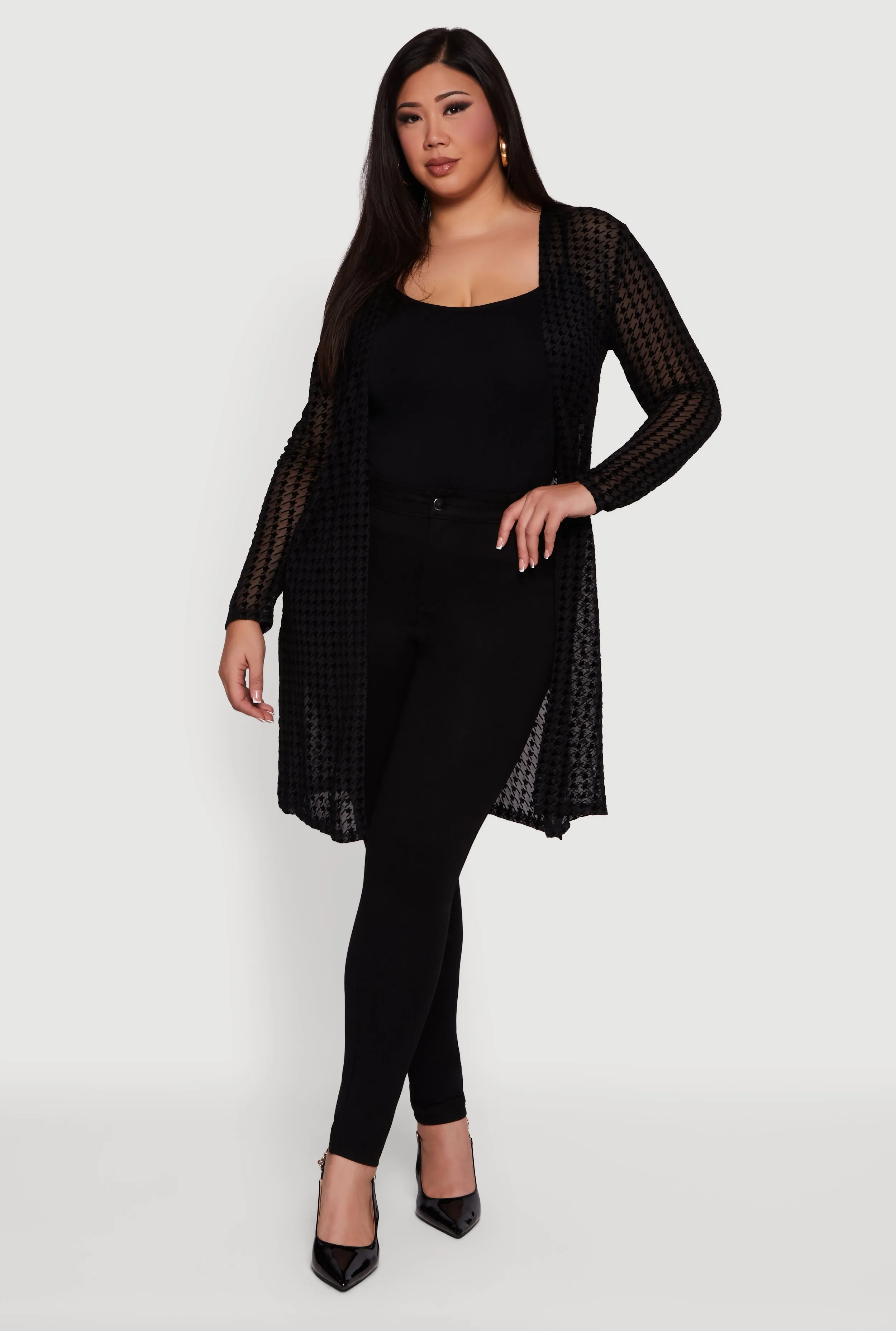Plus Size Houndstooth Velvet Burnout Mesh Duster sold by Rainbow product image thumbnail 3