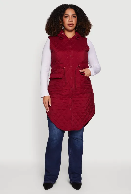 Plus Size Quilted Hooded Long Puffer Vest sold by Rainbow
