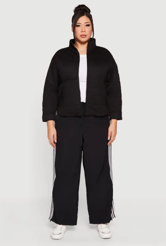 Plus Size Mock Neck Zip Front Quilted Jacket sold by Rainbow