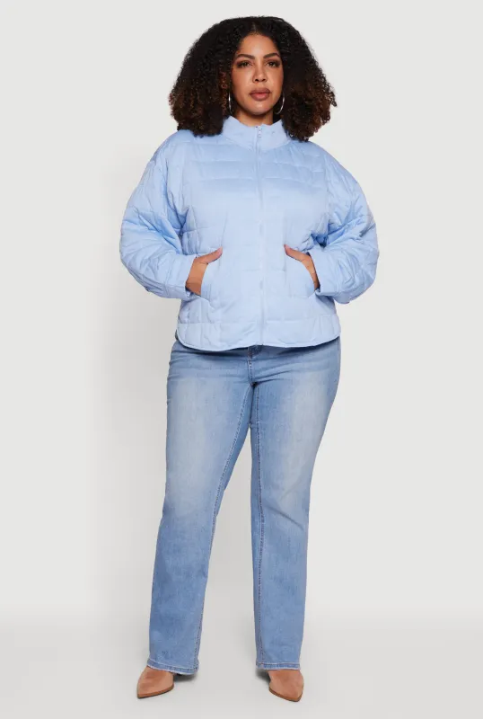 Plus Size Mock Neck Zip Front Quilted Jacket sold by Rainbow