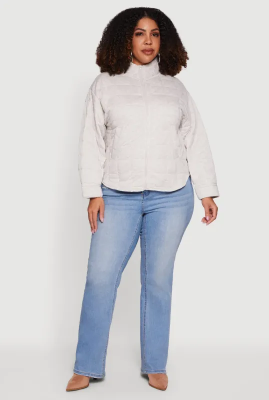Plus Size Mock Neck Zip Front Quilted Jacket sold by Rainbow