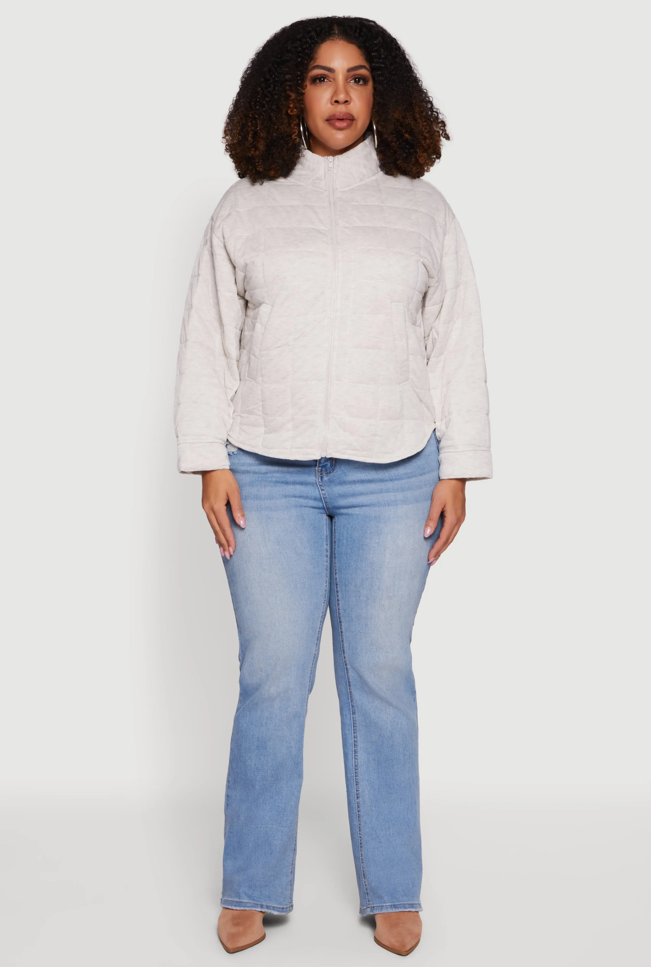 Plus Size Mock Neck Zip Front Quilted Jacket sold by Rainbow product image thumbnail 3