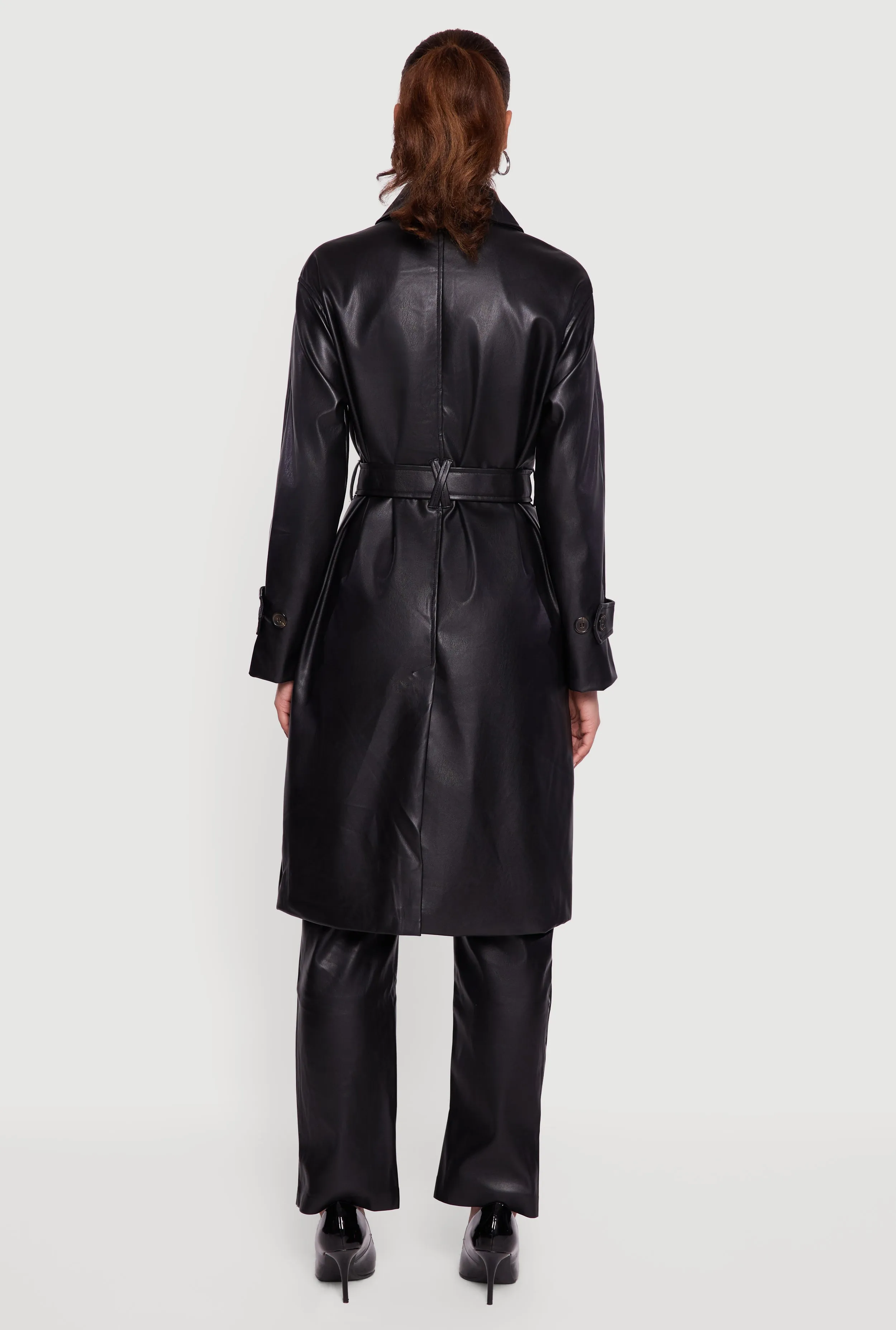 Faux Leather Button Front Trench Coat with Tie Waist Belt sold by Rainbow product image thumbnail 5