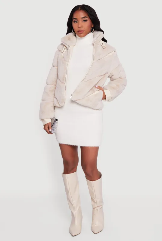 Chevron Faux Fur Zip Front Jacket sold by Rainbow