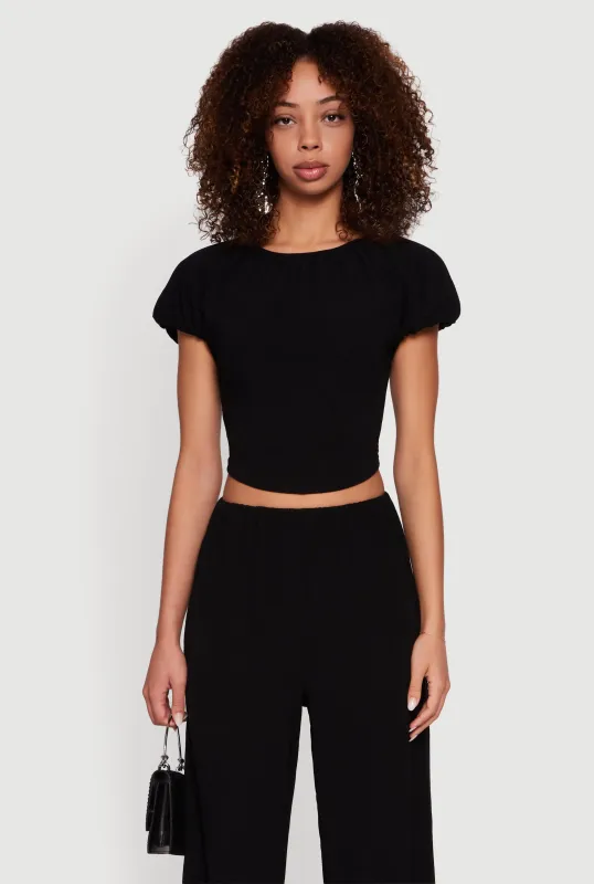Slit Back Puff Sleeve Crop Top sold by Rainbow