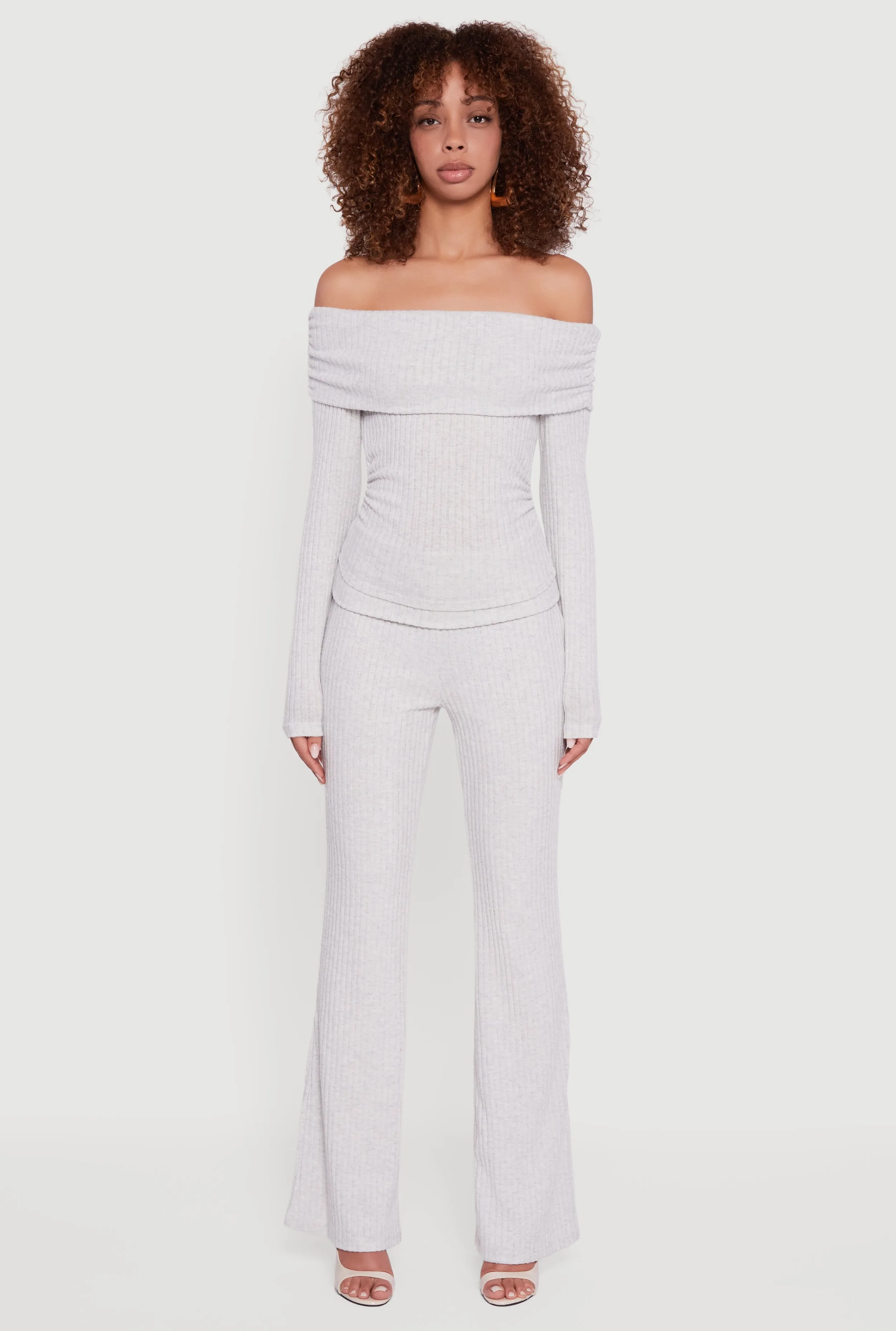Off the Shoulder Long Sleeve Brushed Knit Top sold by Rainbow product image thumbnail 3