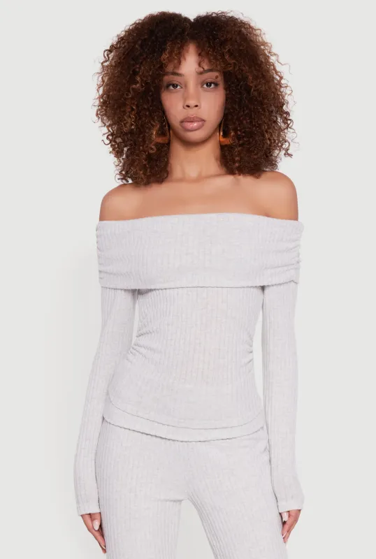 Off the Shoulder Long Sleeve Brushed Knit Top sold by Rainbow