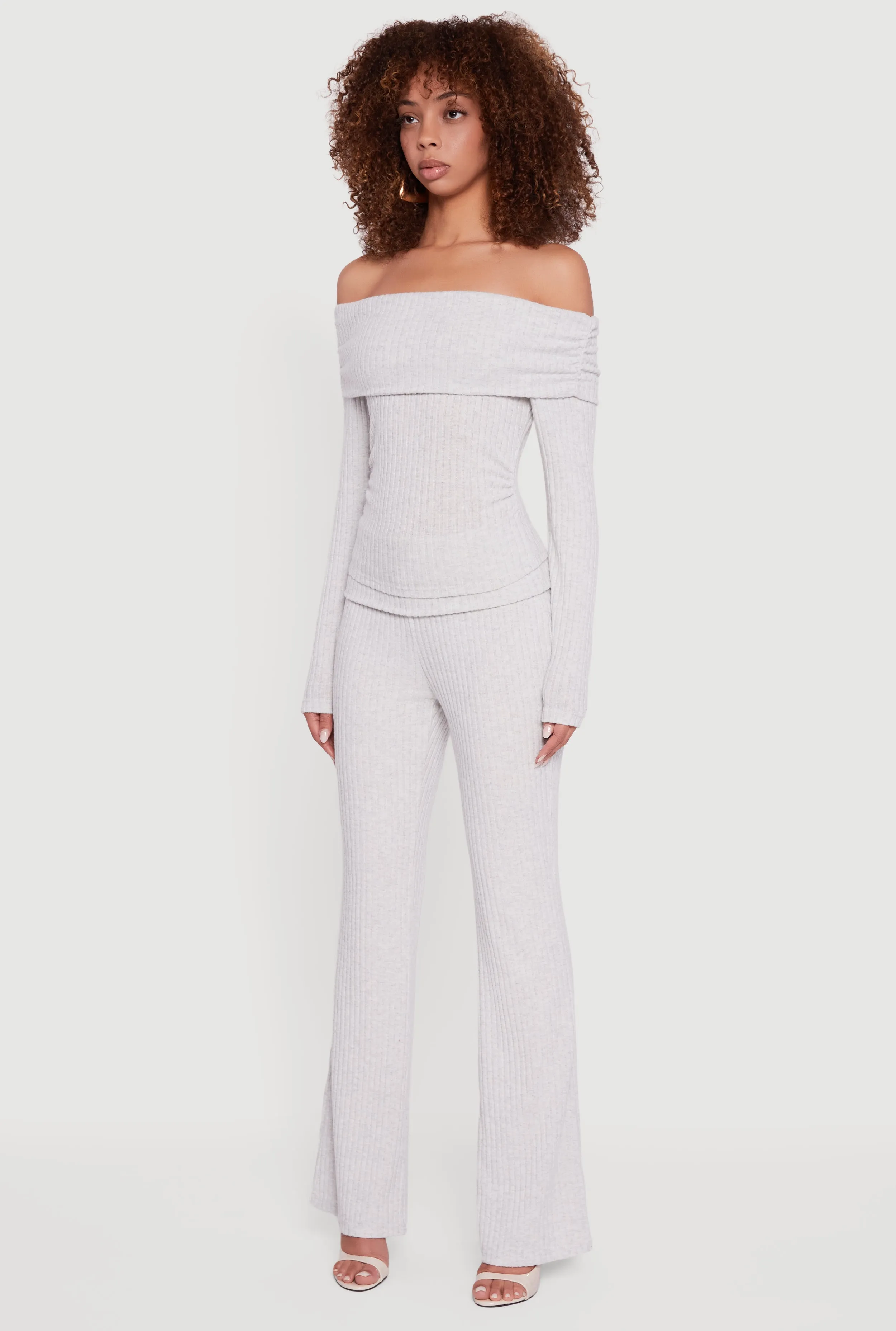 Off the Shoulder Long Sleeve Brushed Knit Top sold by Rainbow product image thumbnail 5