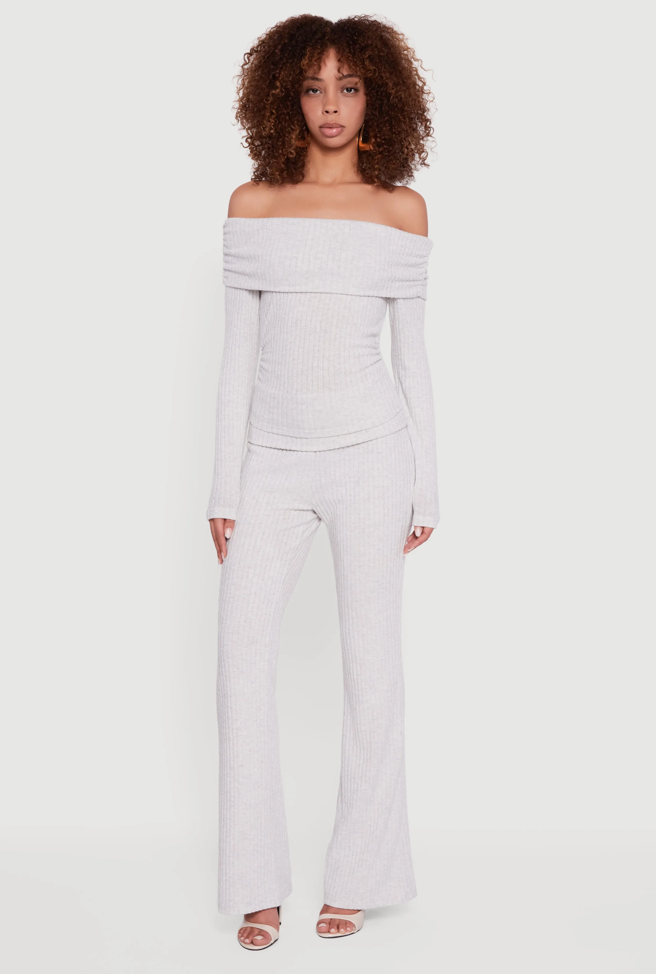 Off the Shoulder Long Sleeve Brushed Knit Top sold by Rainbow product image thumbnail 2