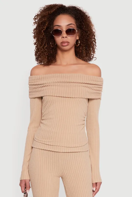 Off the Shoulder Long Sleeve Brushed Knit Top sold by Rainbow